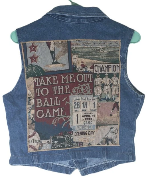 Vintage Watch LA Jean Vest Womens SZ M Baseball Take Me Out To The Ball Game