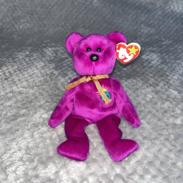 Ty Beanie Babies Millennium (2000) Purple Plush Teddy Bear