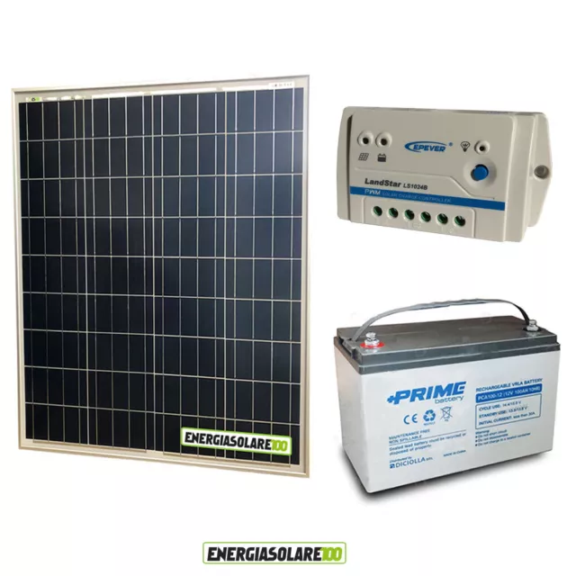 Kit placa solar panel fotovoltaico 80W 12V Batería 100Ah AGM regulador de carga