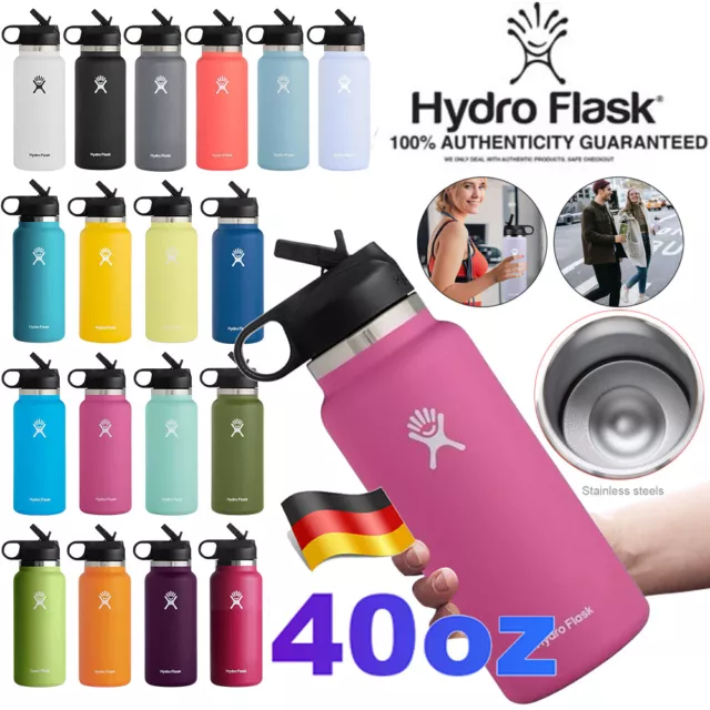 Hydro Flask40oz/1200ml Water Bottle Wide Mouth Vacuum Insulated Straws Lid NEW