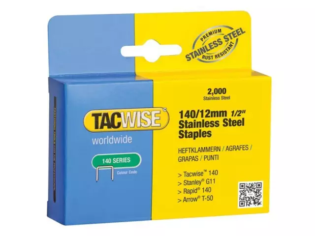 Tacwise 140 Acier Inoxydable Agrafes 12mm (Paquet 2000)