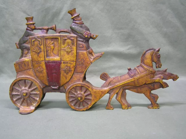 Vintage Cast Iron Doorstop  Stagecoach Horse and Carriage