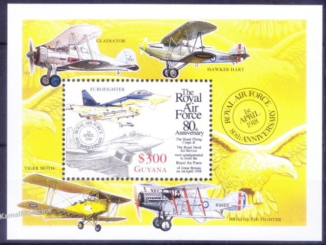 Guyana 1998 MNH MS, Eurofighter, Royal Air Force, Aviation, Birds of prey