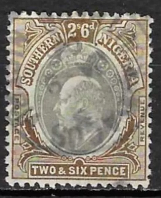 Stamps Southern Nigeria 1903 KEVII 2s6d black+brown wmk crown CA used SG17