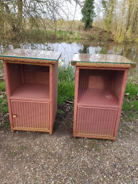 2 x Lloyd Loom Bedside Cabinets, Pair, Vintage Original Pink/gold, 1930s