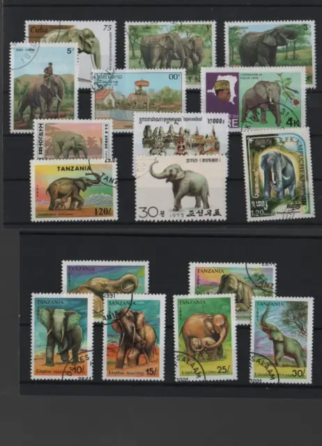 40 x Elefanten 2x Blöcke Marken aus verschiedenen Ländern sehr schöne Motive