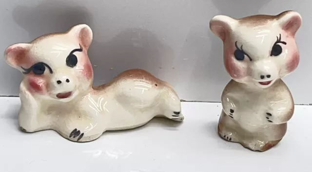 2 Vintage 2” Anthropomorphic Ceramic Pig Figures Piggy Miniature 2