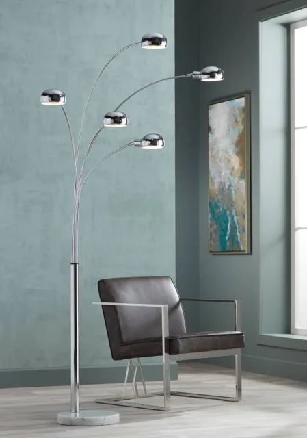 Infini Mid Century Modern Arc Floor Lamp 78" Tall Chrome 5-Light Swivel Head