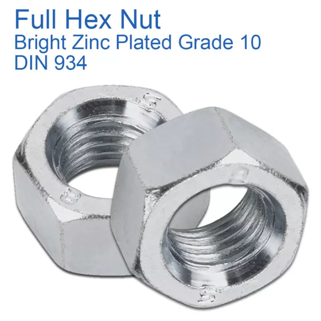 M3 M4 M5 M6 M8 M10 M12 M14 M16 M18 M20 Hexagonal Full Nuts Grade 10 Bzp Din 934