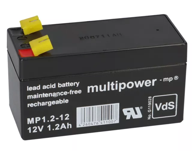 Multipower Blei-Akku MP1.2-12 Pb 12V 1,2Ah VdS Akku AGM GEL Blei Batterie