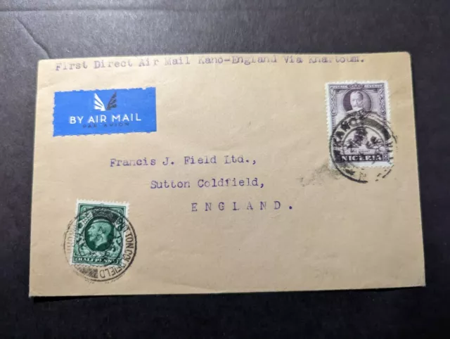 1936 Nigeria Airmail First Flight Cover FFC Kano to Sutton Coldfield England