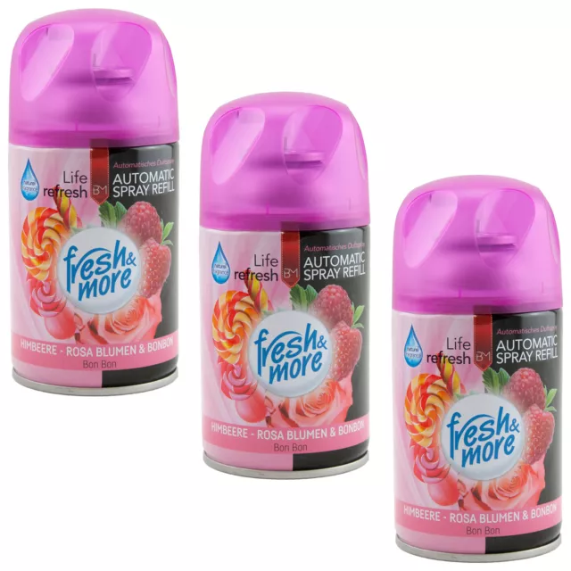 3x Fresh&More Nachfüller Himbeere-Blumen & Süßigkeiten Für Duftspender,  250ml