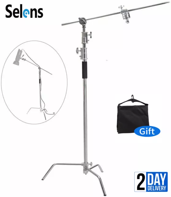 11ft Selens Heavy Duty C Stand Century Turtle Base Boom Arm Gobo Stainless Steel