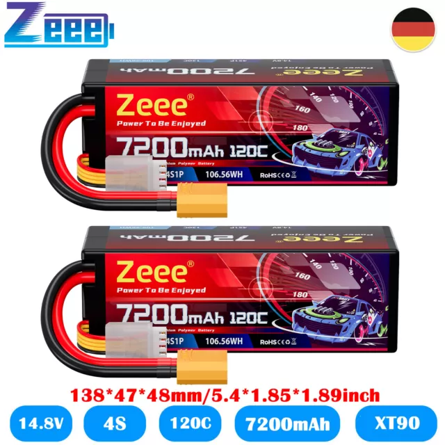 2x Zeee 4S Lipo Akku 14.8V 7200mAh 120C XT90 HardCase Battery für RC Auto Drohne