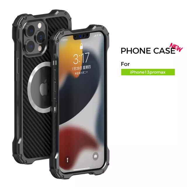 For iPhone 15 Pro Max 14 13 12 Shockproof Armor Aluminum Metal Carbon Fiber Case 2