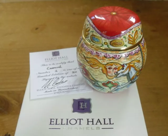 Boxed Ltd Ed. Elliot Hall Enamels "Carousel" Ginger Jar - Mick Cooke - 2 5/8"