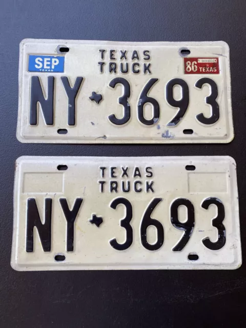 1986 Texas Truck License Plate Pair~ NY 3693 ~ Chevy Dodge Ford ~ NEW YORK USA