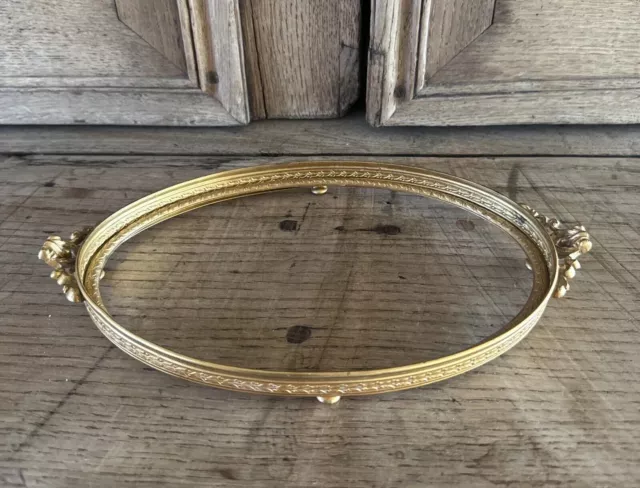 Antique Apollo Gold Tone Vanity Tray Oval Ornate Victorian 2697 NO Glass