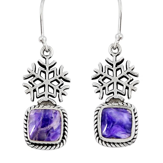 Memorial Sale 6.29cts Snowflake Natural Charoite (siberian) Earrings Y24766