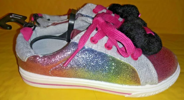 Disney Minnie Mouse Rainbow Glitter Pom Pom Girls Shoes Sneaker Toddler Sz 10