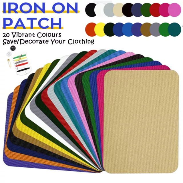 20PCS  Iron On Repair Mending Multi-Colored Fabric Patches for Clothes Quick Fix