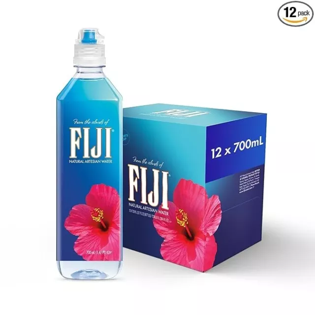 FIJI Natural Artesian Bottled Water 700 mL / 23.7 Fl Ounce (Pack of 12) - Sports