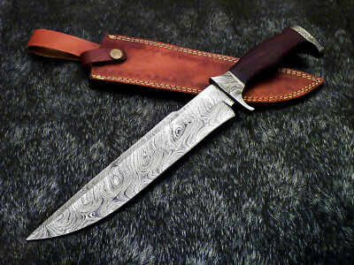Authentic HAND FORGED DAMASCUS BOWIE HUNTING KNIFE - NATURAL WOOD - FR-7054