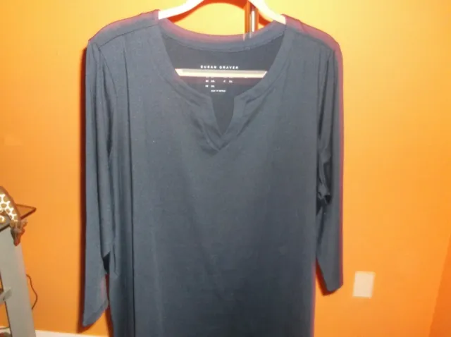 Susan Graver Essentials QVC 2X Navy Blouse Top