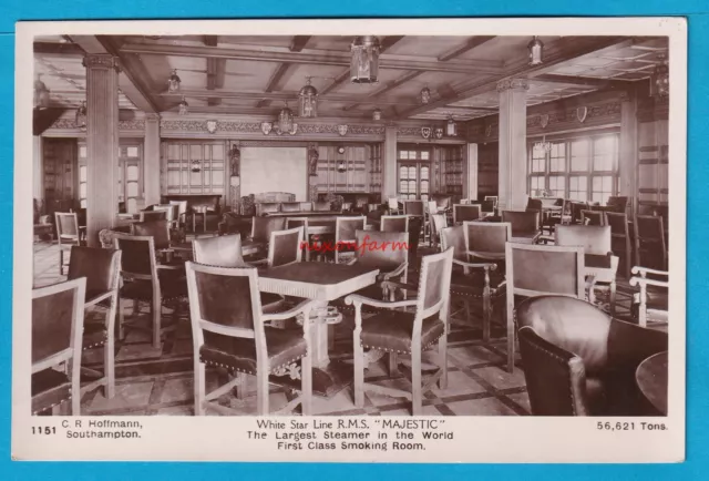 Original RP Postcard White Star Line R.M.S. MAJESTIC 1st Class Smoking Room