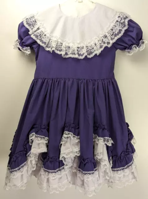 Vtg Lid’l Dolly’s Girls 6X Purple Pageant Dress Full Circle Tiered Ruffled Lace