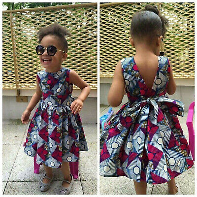Toddler Baby Kids Girls African Style Dress 3D Digital Print Bow Princess Dress