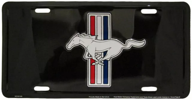 Ford Mustang Black 6"x12" Aluminum License Plate Car Tag - Made In USA