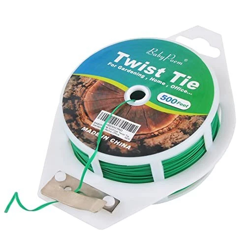 BABYPOEM 500 Feet (152M) Twist Ties with Cutter, Plastic 1PCS*500Feet Green