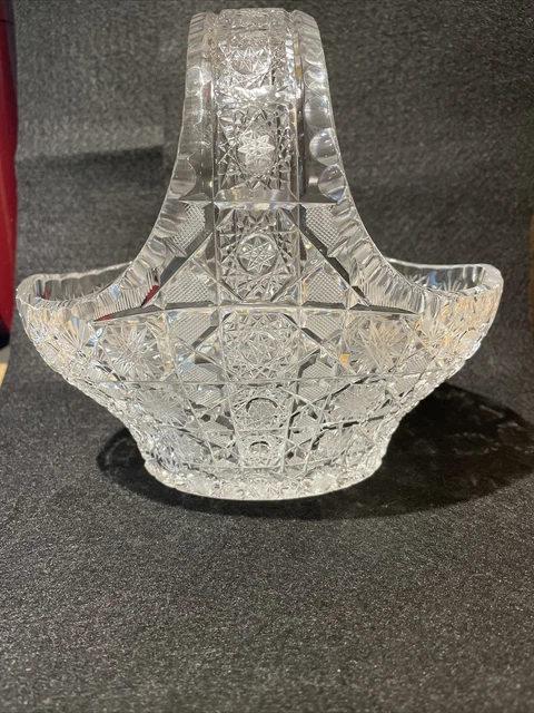 Brilliant Hand Cut Star & Floral Lead Crystal Large Basket/Bowl With Handle