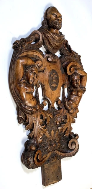 Antique Italian Neo-Rennaisance Hand Carved Wooden Sgabello Carving, Nude Woman 2