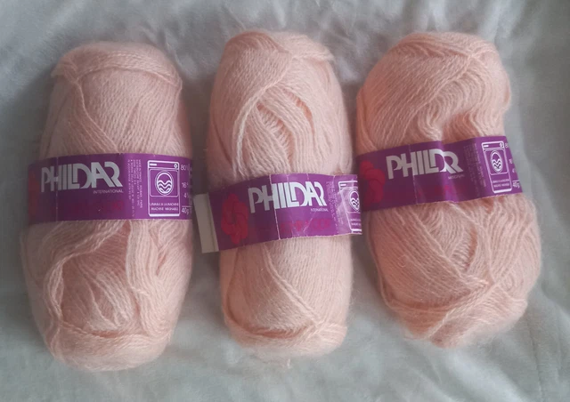 Lot De 10 Pelotes De Laine Phildar Rythme - Rose Moucheté Blanc, Ancien, Très Bon état
