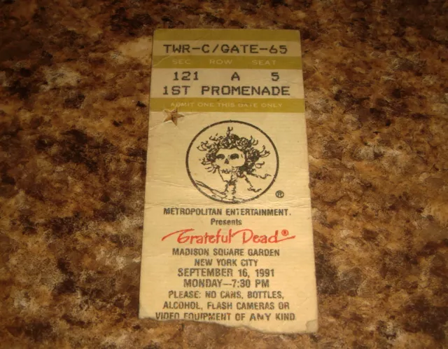 GRATEFUL DEAD CONCERT TICKET STUB Madison Square Garden NYC September 9/16/ 1991