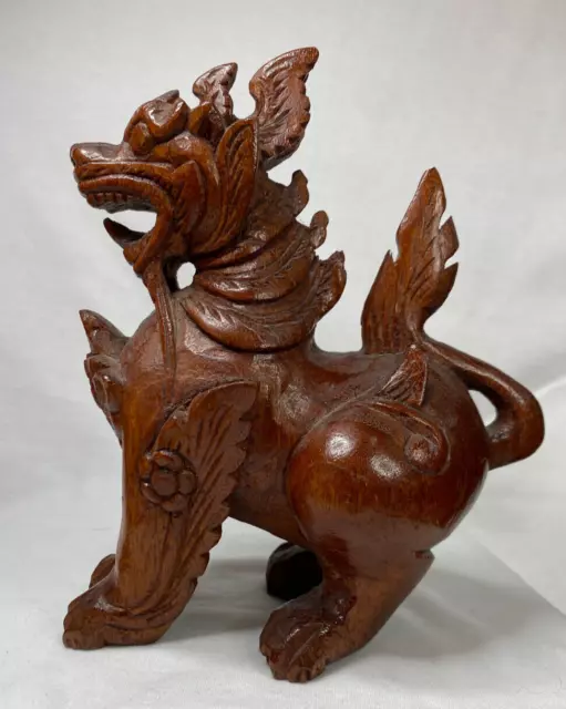 Vintage Chinese Hand Carved Wood Foo Dog Temple Dog