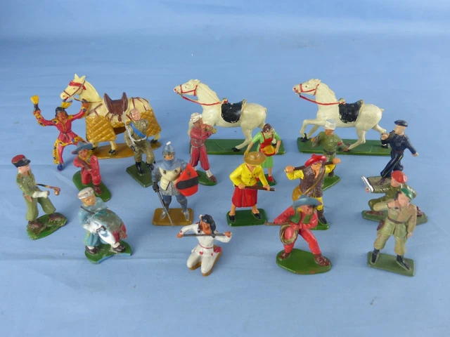 Lot De Figurines Starlux - Indiens Sur Socles Ocre - Western Far West Vintage