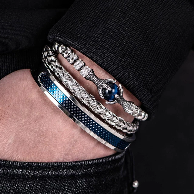 Conjunto De Pulsera De Lujo De Acero Inoxidable Para Hombre, Brazaletes De Cuerd