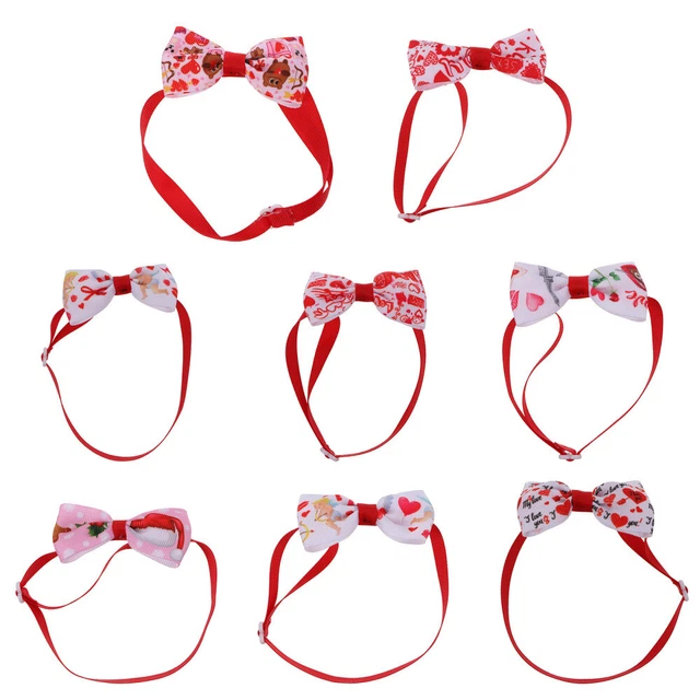 8 Pcs Pet Bowkont Collar Headband Ribbon Kitten Bowtie Collar