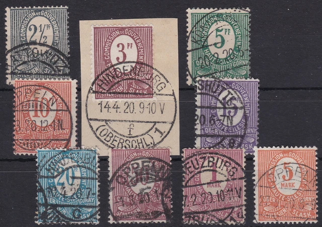 Satz Briefmarken OBERSCHLESIEN Mi.-Nr. 1 - 9 gestempelt und * Ungebraucht Falz