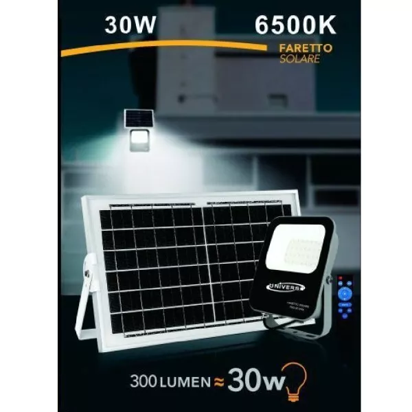 Foco Faro LED Solar 30w Con Mando a Distancia Ip65 Luz Blanco Frío 6500k Fso30w