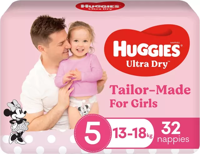 Huggies Ultra Dry Nappies Girls Size 5 (13-18Kg) 32 Count Size Name:Size 5