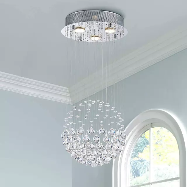 Modern Crystal round Raindrop Chandelier Lighting Flush Mount LED Ceiling Light