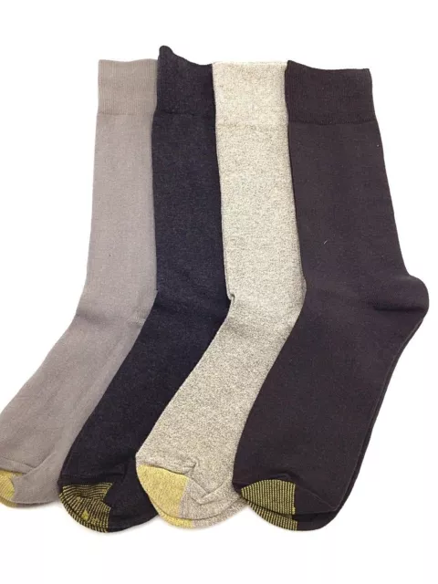 $38 Gold Toe Mens 4 Pairs Pack Crew Dress Socks Brown Solid Cotton Shoe 6-12
