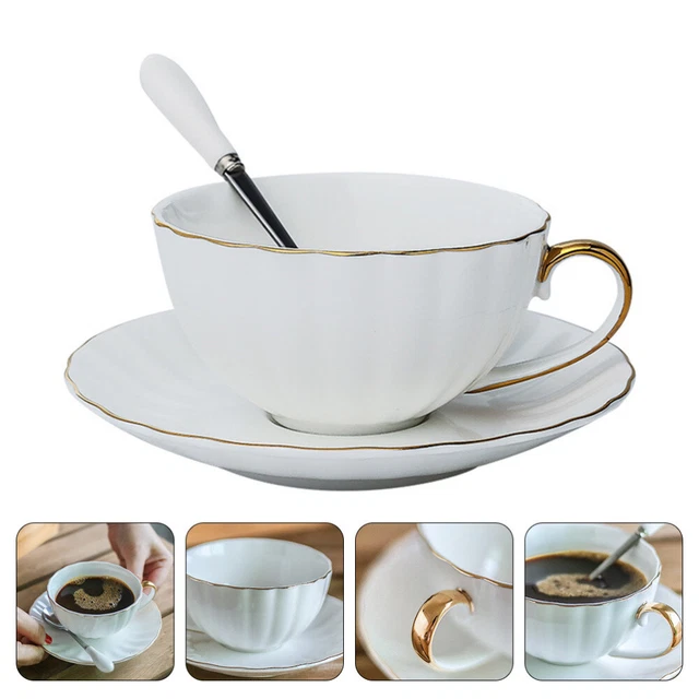 Juego de tazas de café cerámica china tazas de té platillo taza de almacenamiento blanco