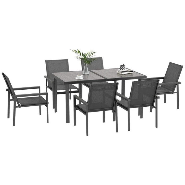 OUTSUNNY 7 PIECE Garden Dining Set, Outdoor Table and 6 Chairs, Grey £ ...
