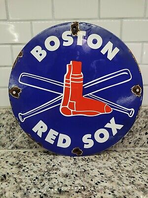Vintage Boston Red Sox Porcelain Sign Baseball Sport Athletics Gas Motor Oil 12