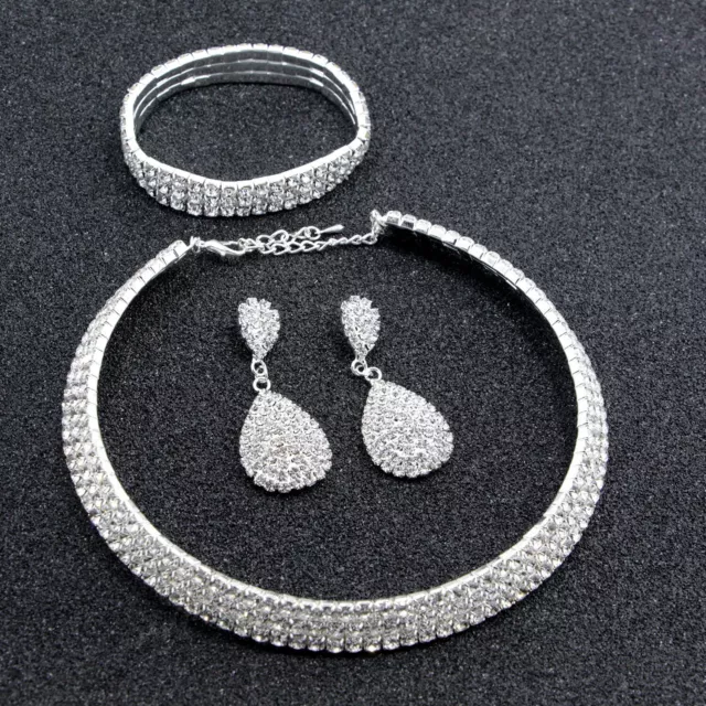 Wedding Bridal Jewelry  Set Sparkling  Diamante Necklace Earrings bracelets SETS